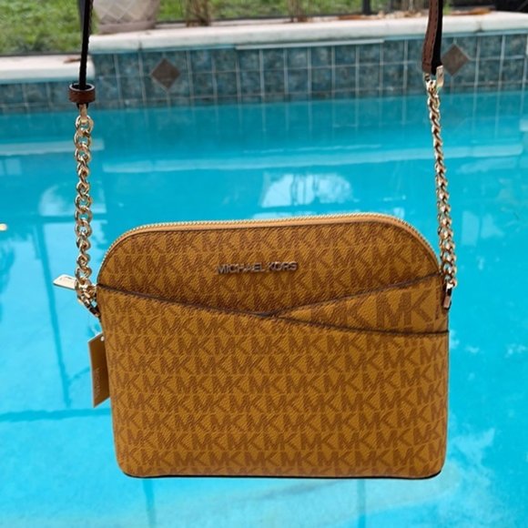 Michael Kors Jet Set Travel Medium Dome Crossbody Bag Marigold Multi - Picture 1 of 16